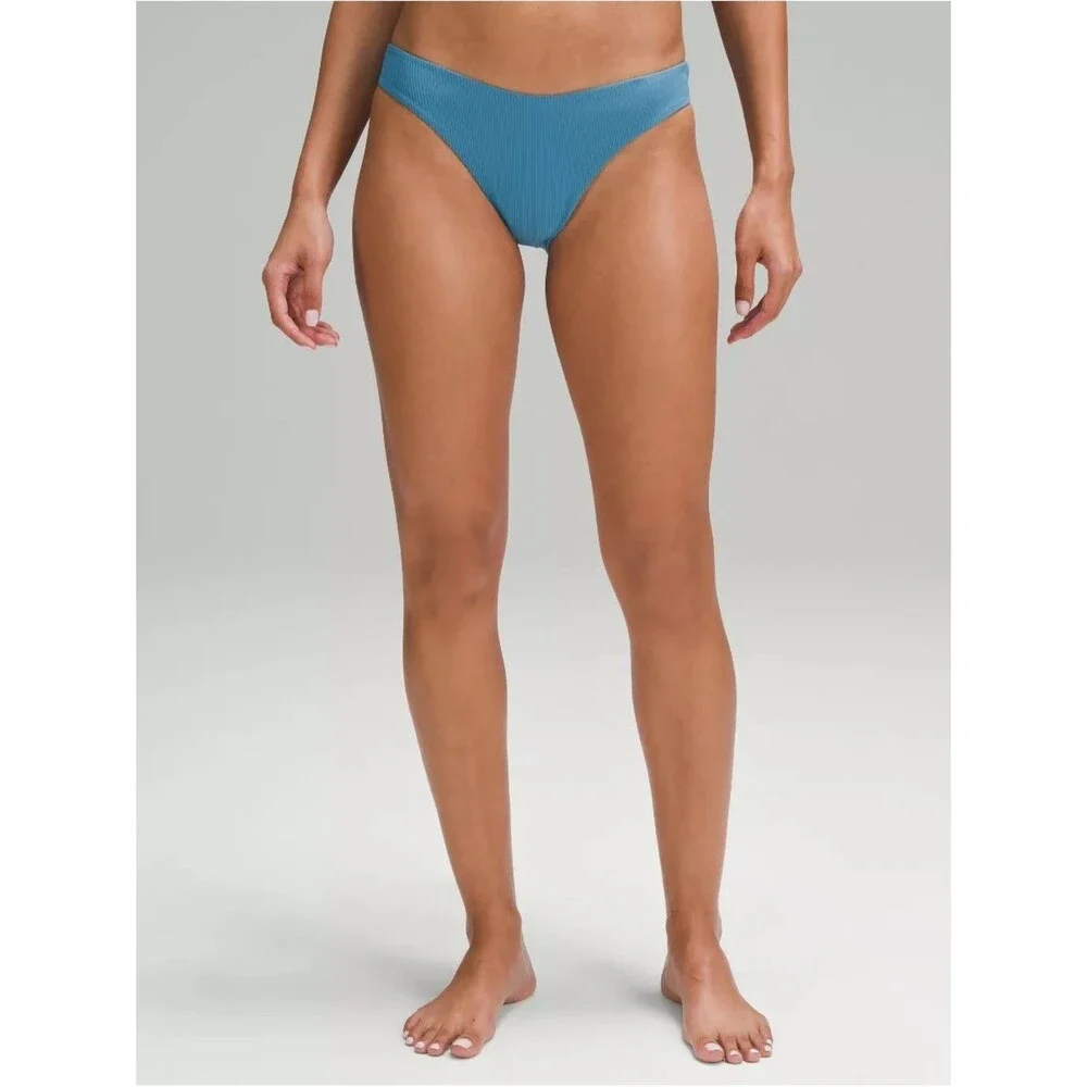 Lululemon Teal Ribbed High-Rise Skimpy-Fit Swim Bikini Bottoms Summer Athletic